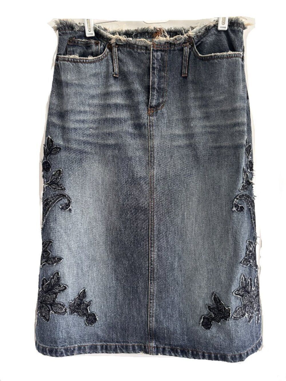 SPORTMAX CODE Y2K Denim Skirt | Size 10 | Floral Jean Patch Details
